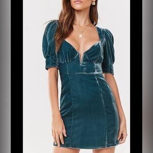 Forever 21 Womens Velvet Puff Sleeve Dress